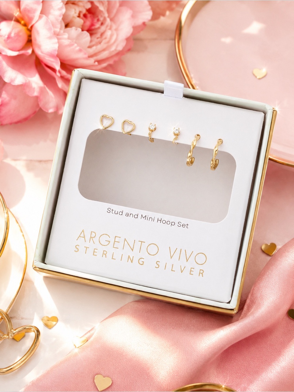 Argento Vivo Gold Heart, CZ and Twisted Hoop Earring Set